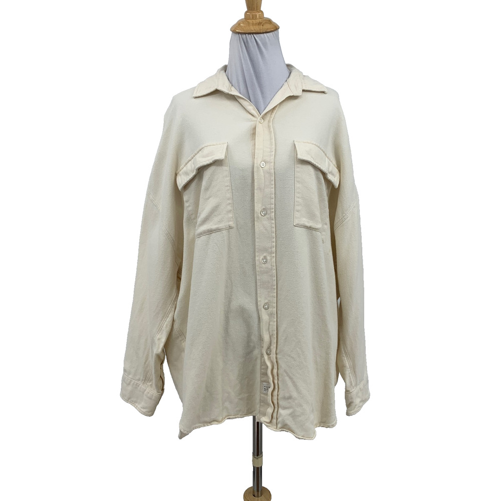 Frank & Eileen Shirt Jacket Womens XS/S Cream McLoghlin Oversized Flannel Cotton